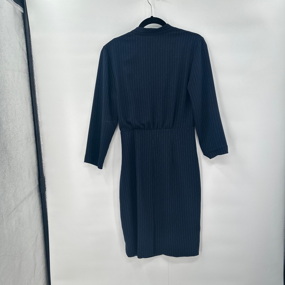 MM‎ LaFleur Navy Faux Wrap Dress size 4 Minimalist Quiet Luxury Career Midi - Picture 5 of 11